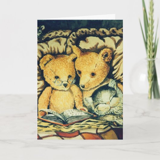 TEDY BEARS & CAT ROMANTIC BIRTHDAY CARD KARTE (Vorderseite)