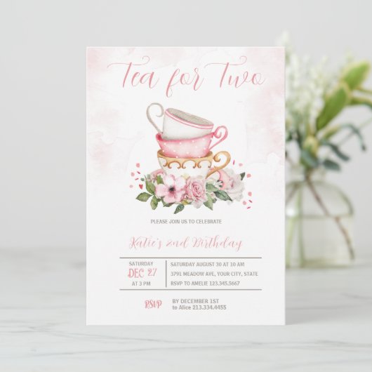 Tee - 2. Geburtstag - Einladung (Stehend Vorderseite)