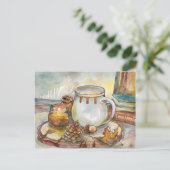 Tee am Fenster Postkarte (Stehend Vorderseite)