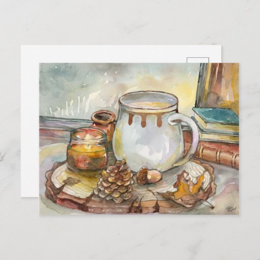 Tee am Fenster Postkarte (Vorne/Hinten)