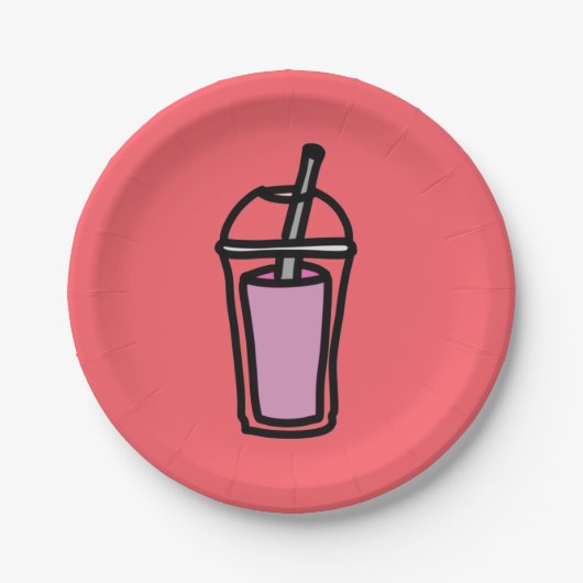 Tee aus Milchtee, rosa Pappteller (Vorderseite)