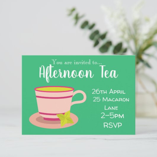 Tee aus Pfefferminztee Party Einladung (Stehend Vorderseite)