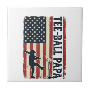 Tee Ball Papa Amerikanische Flagge Vintage-Shirt-D Fliese