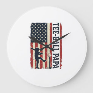 Tee Ball Papa Amerikanische Flagge Vintage-Shirt-D Große Wanduhr
