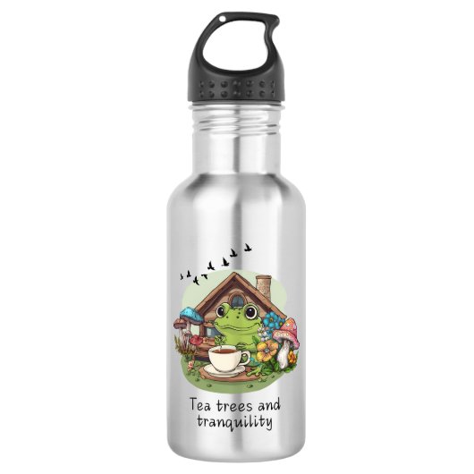 Tee, Bäume und Ruhe Edelstahlflasche (Vorderseite)