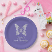 Tee B'day, Diamant Butterfly Name Age, Periwinkle Pappteller (Party)