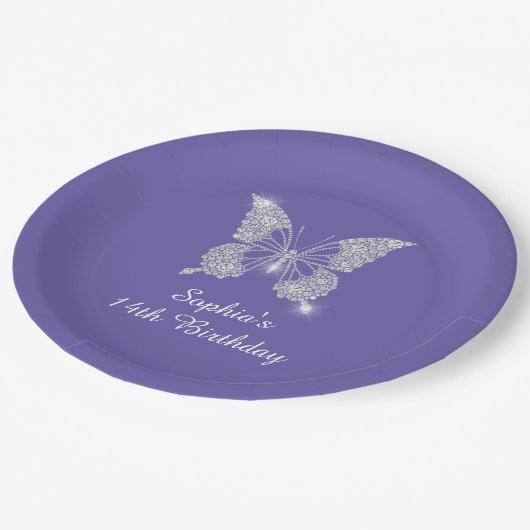 Tee B'day, Diamant Butterfly Name Age, Periwinkle Pappteller (Schrägansicht)