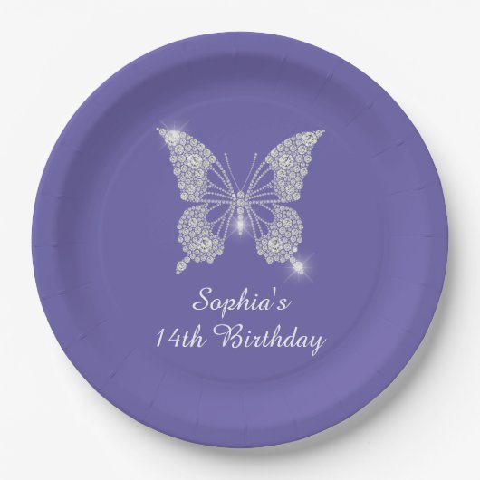 Tee B'day, Diamant Butterfly Name Age, Periwinkle Pappteller (Vorderseite)