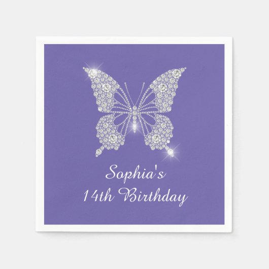 Tee B'day, Diamant Butterfly Name Age, Periwinkle Serviette (Vorderseite)