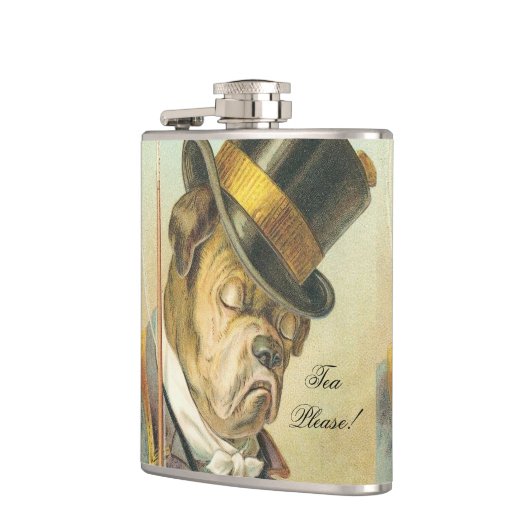 "Tee bitte!" Eleganter Vintager Hundebulldog Flachmann (Links)
