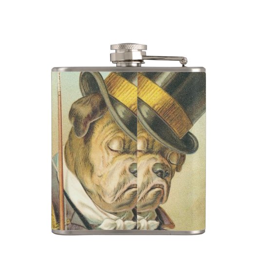"Tee bitte!" Eleganter Vintager Hundebulldog Flachmann (Rückseite)