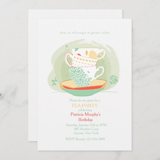 Tee-bitte Party Einladung (Vorne/Hinten)