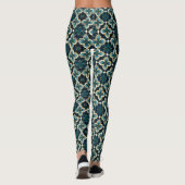 Tee Blue Gold Black Floral Art Deco Inspired Gym Leggings (Rückseite)