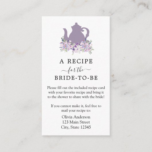 Tee-Brautparty-Rezeptkarte Begleitkarte (Vorderseite)
