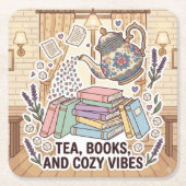 Tee, Bücher und gemütliche Atmosphäre Rechteckiger Pappuntersetzer (Vorderseite)