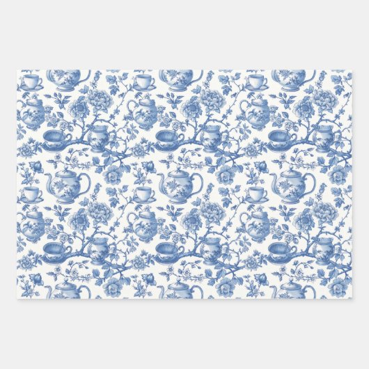 Tee Chinoiserie French Toile Du Jouy Pattern Geschenkpapier Set (Vorderseite 3)