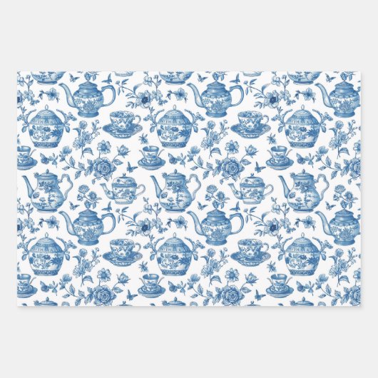 Tee Chinoiserie French Toile Du Jouy Pattern Geschenkpapier Set (Vorderseite 2)