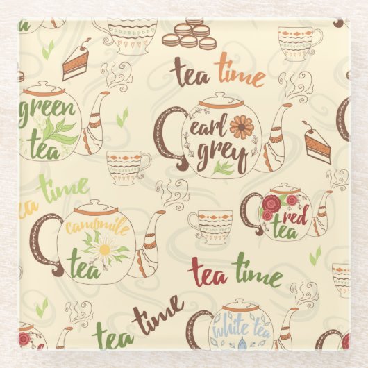 Tee, Cookies und Cake Time Sketch Glasuntersetzer (Vorderseite)