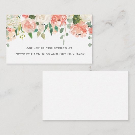 Tee-Cup-Babydusche mit Blumenbezug Begleitkarte (Vorne/Hinten)