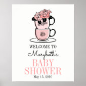 Tee-Cup & Blume Kinderdusche Begrüßungszeichen Pla Poster (Vorne)