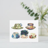 Tee-Cup Blumenkohl Vintage Postkarte (Stehend Vorderseite)