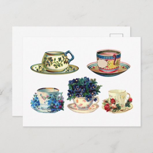 Tee-Cup Blumenkohl Vintage Postkarte (Vorne/Hinten)