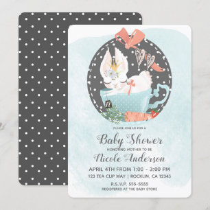 Tee Cup Bunny Rabbit Watercolor Kinderdusche Einladung