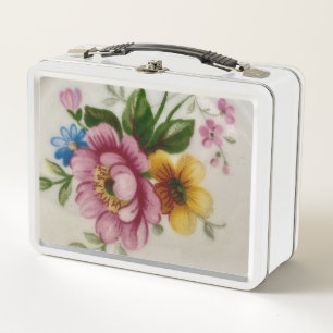 Tee Cup Floral Bouquet Metal Box Metall Brotdose