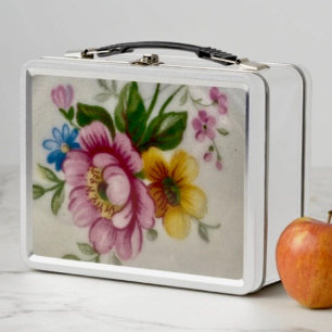 Tee Cup Floral Bouquet Metal Box Metall Brotdose