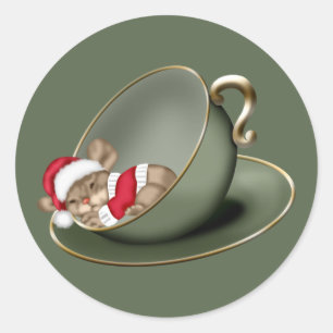 Tee-Cup-Maus schlafen Runder Aufkleber