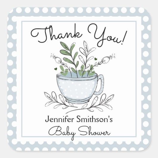 Tee Cup Tee Party Kinderdusche Danke Square Sti Quadratischer Aufkleber (Vorderseite)