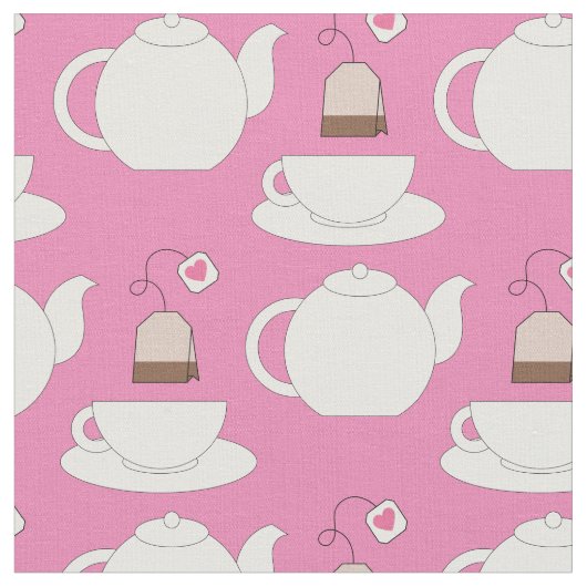 Tee Cup und Pot Niedlich Café Barista Stoff (Nahaufnahme)