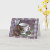 Tee Cup und Violet Bouquet Tee Gemütlicher Grußkar Karte (Gelbe Blume)