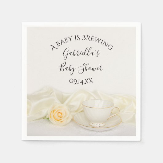 Tee Cup und White Rose Baby Brauen Dusche Serviette (Vorderseite)