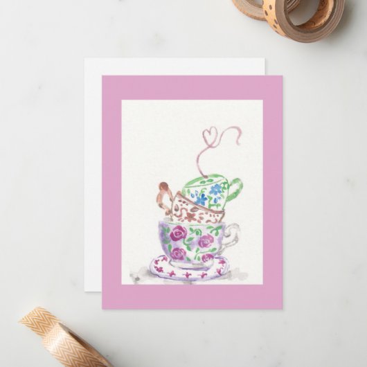 Tee Cups Grußkarte Mitteilungskarte (Vorderseite/Rückseite Beispiel)