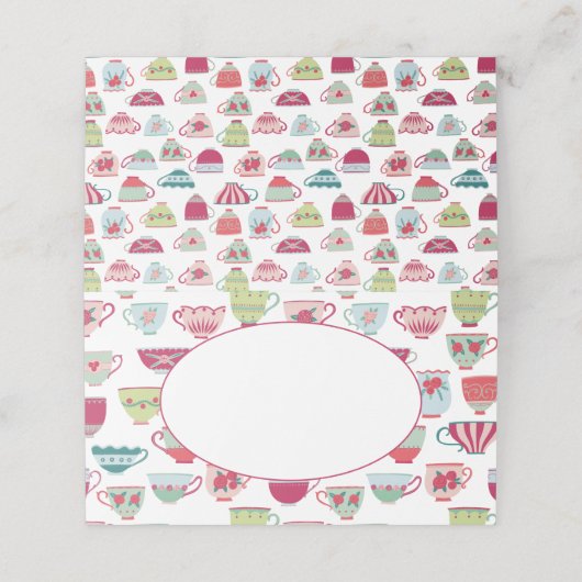 Tee Cups Modernes Vintag Platzkarte (Außenseite Aufgefaltet)