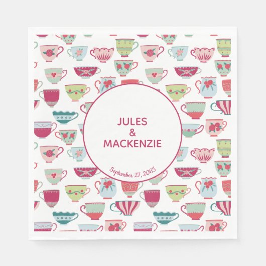 Tee Cups Modernes Vintag Serviette (Vorderseite)