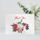 Tee Cups Poinsettia Rabbit Weihnachten Dankeskarte (Stehend Vorderseite)