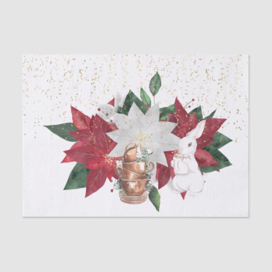 Tee Cups Poinsettia Rabbit Weihnachten Seidenpapier (Vorderseite)