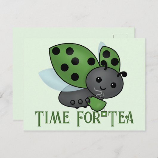 Tee Drinking Ladybug Postkarte (Vorne/Hinten)