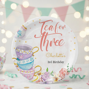 Tee für drei, dritter Tee zum Geburtstag Pappteller