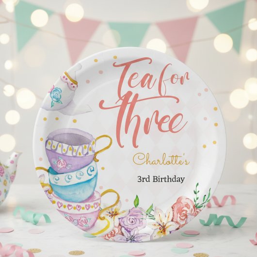 Tee für drei, dritter Tee zum Geburtstag Pappteller