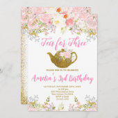 Tee für drei Einladungen, rosa Blütenbraun, 3. Geb Einladung (Vorne/Hinten)