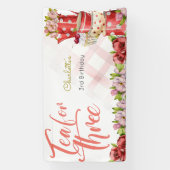 Tee für drei Jahre, Teeblume Geburtstag Banner (Vertikal)