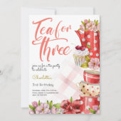 Tee für drei Jahre, Teeblume zum dritten Geburtsta Einladung (Vorderseite)