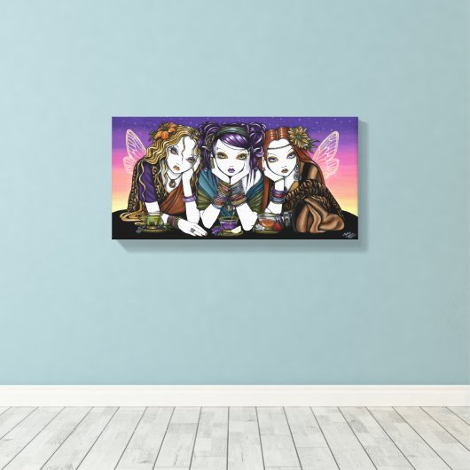 Tee für drei urbane KiKi Party Fairies Canvs Print Leinwanddruck (Insitu (Holzboden))