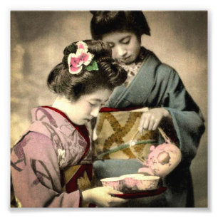 Tee für Geisha zwei auf alten Vintagen Japaner Fotodruck