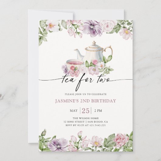 Tee für zwei 2. Geburtstag Einladung (Vorderseite)