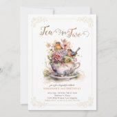 Tee für zwei Blume Vögel Garten Tee Party Geburtst Einladung (Vorderseite)