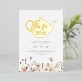 Tee für zwei Blumengeburt - Gold Folieneinladung (Stehend vorne)